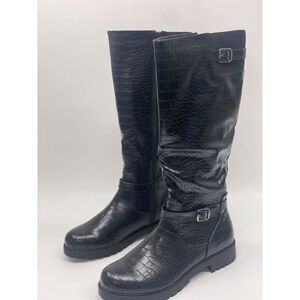 Style & Co Women's Elenorr Buckle Riding Boots - Black Smooth 9M